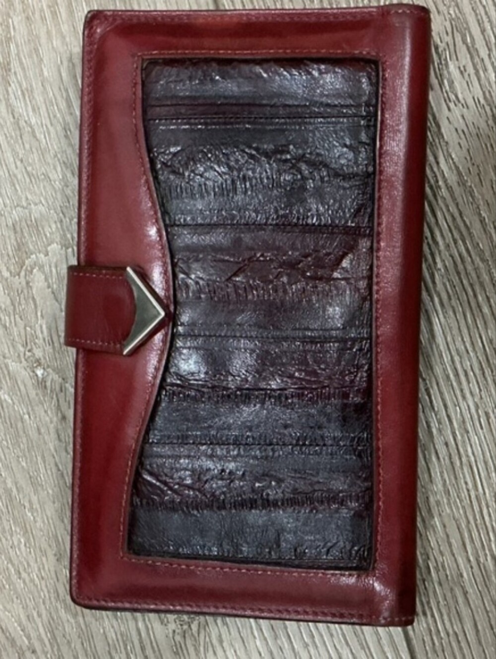 Tony Lama Vintage Burgundy Leather & Eel-skin Bifold Wallet